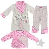 Gray and Pink Floral and Hearts Pajama and Bath Robe Set for Toddlers and Girls