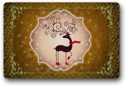 New Design Christmas Decoration/Doormat Golden Cute Reindeer Durable Machine-washable Indoor/outdoor Door Mat 23.6"(L) x 15.7"(W) Inch