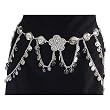 Sexy White Brass Hip Chain with Loops and Coins, Fits waist or hips 32" - 38". Chain Link Belt for Belly Dancing or Casual Wear