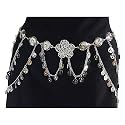 Sexy White Brass Hip Chain with Loops and Coins, Fits waist or hips 32" - 38". Chain Link Belt for Belly Dancing or Casual Wear