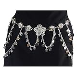 Sexy White Brass Hip Chain with Loops and Coins, Fits waist or hips 32" - 38". Chain Link Belt for Belly Dancing or Casual Wear