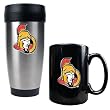 Ottawa Senators Stainless Steel Travel Tumbler & Black Ceramic Mug Set - Primary Logo NHL Hockey