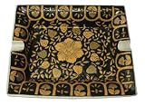 Asian rectangular plate / ashtray, black and gold floral design - hand painted porcelain