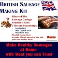 Bonzza British SAUSAGE MAKING KIT with Meat Mincer Grinder Stuffer, Sausage Skins, Seasonings & Yeastless Rusk in a Boxed Set makes up to 8lbs of virtually SALT FREE sausages Cumberland, Olde English, Plain with added meat. Now with Pasta Making attachments to make your own Macaroni, Tagliatelle and Spaghetti. An Ideal Gift.