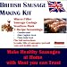 Bonzza British SAUSAGE MAKING KIT with Meat Mincer Grinder Stuffer, Sausage Skins, Seasonings & Yeastless Rusk in a Boxed Set makes up to 8lbs of virtually SALT FREE sausages Cumberland, Olde English, Plain with added meat. Now with Pasta Making attachments to make your own Macaroni, Tagliatelle and Spaghetti. An Ideal Gift.