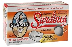 Season Skinless & Boneless Sardines in Water, 4.25-Ounce Tins (Pack of 6)