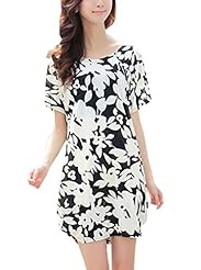 Plus Size Cotton Summer Floral Print Short Sleeves Party Dress 