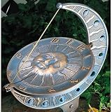 Cast Aluminum Metal SUN & MOON Garden GALILEAN Sundial Clock by WHITEHALL PRODUCTS Verdigris Finish