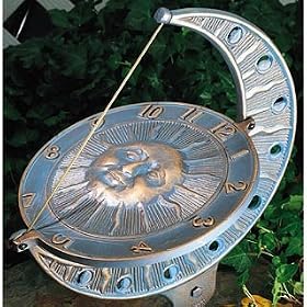 Cast Aluminum Metal SUN and MOON Garden GALILEAN Sundial Clock by WHITEHALL PRODUCTS...