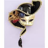 Venetian Mask - 1/2 Face White w/ Black Hat Adult
