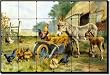 Fowl Talk by William Weeks - Rooster Tumbled Marble Tile Mural 16" x 24" Kitchen Shower Backsplash