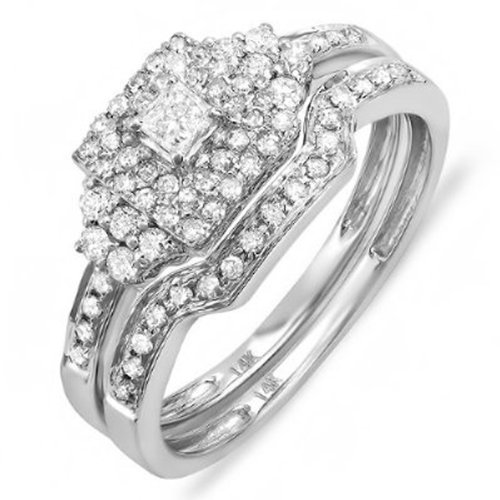 0.55 Carat (ctw) 14k White Gold Princess & Round Diamond Ladies Bridal Engagement Ring Set with Matching Band... 0.55 Carat (ctw) 14k White Gold Princess & Round Diamond Ladies Bridal Engagement Ring Set with Matching Band...