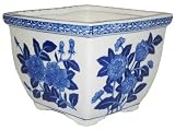Blue & white square planter - hand painted porcelain