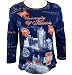 P-Michael Collegiate Fashion Top, 3/4 Sleeve, Scoop Neck, Vividly Printed in School Colors, School Name Studded in Rhinestones - University of Illinois
