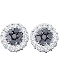 14K White Gold 0.76CT Black Diamond Round Cut Flower Earrings