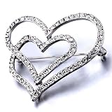 Pugster Double Love Hearts Brooches And Pins White Crystal