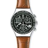 Swatch Men's Men's YCS429 Brown Leather Quartz Watch with Black Dial
