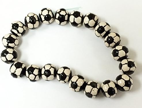 20 pcs 10mm Ceramic Soccer Sports Beads - Hand Painted DS60