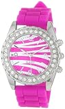 Breda Women's 2291-Hot Pink "Blair" Rhinestone Bezel Zebra Dial Silicone Watch