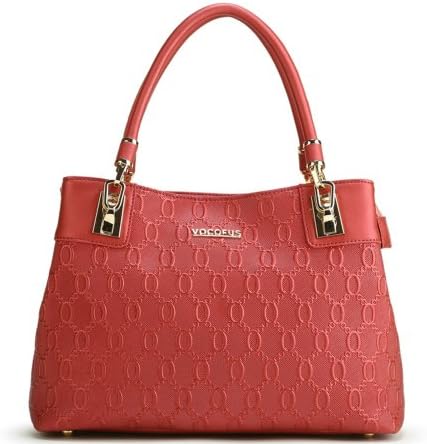 Ilishop Women's Red Leather Tote Handbag