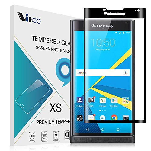 BlackBerry Priv Screen Protector, Vikoo Full Screen Coverage 9H-Hardness Tempered Glass Screen Protector, Ultra-thin Shatterproof Anti-Scratch HD Clear Ballistic Glass Screen Protector (Black)