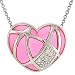 Pink Enamel and Round Diamond Heart Pendant in 14k White Gold