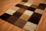 Modern Shag Pile Super Thick Shaggy Brown & Berber Beige Rug 80cm x 150cm