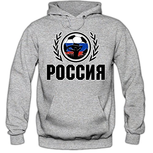Russland EM 2016 #2 Hoody | Fußball | Herren | Sbornaja | Trikot | Nationalmannschaft, Farbe:Graumeliert (Greymelange F421);Größe:L