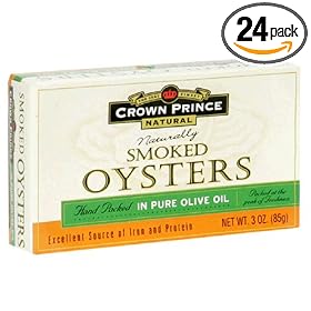 Crown Prince Natural Smoked Oysters in Pure Olive Oil, 3-Ounce Cans (Pack of 24)