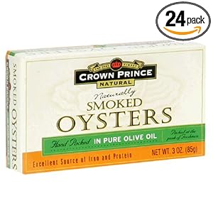 Crown Prince Natural Smoked Oysters in Pure Olive Oil, 3-Ounce Cans (Pack of 24) by 