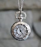 Open Flower Petal Motif Filigree Design Silvertone Finish Pocket Watch Necklace Chain Jewelry By Atlantic Seaboard Trading Co.