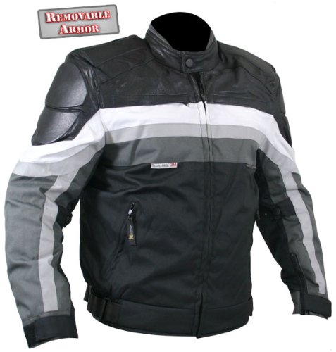Xelement Armored Black and Grey Cordura Jacket with Leather Trim - Medium