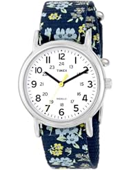 Timex Womans T2P370 Weekender Blue Floral Print Slip-Thru Nylon Strap Watch