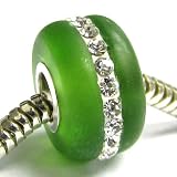 Queenberry Birthstone August Sterling Silver Crystal Green Peridot Frosted Glass Bead For Pandora European Charm Bracelet