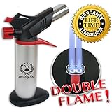 Chefs Torch for Creme Brulee with Double Flame - Best Culinary Torch, Kitchen Blow Torch, Professional Grade Cooks Butane & Brulee Blowtorch for Flame Cooking and Baking, Delicious Desserts Every time