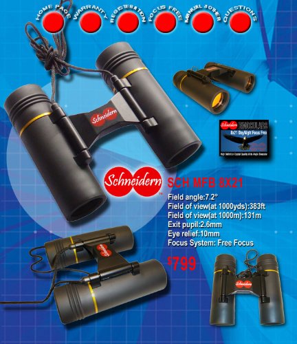 Smallest Ever Focus Free High Definition Crystal Prism Wide Angle Schneidern 8 X 21 Binocular Perfect for Bird Watching and All Sport Events