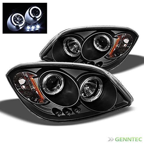 2005-2010 Chevy Cobalt Twin Halo LED Projector Headlights Black Head Lights Pair Left+Right 2006 2007 2008 2009