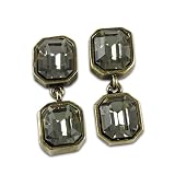 Designer Diana Warner Fabulous Caroyln Earrings with Double Black Diamond Swarovski Crystals Set in Vintage Brass - Pewter and 925 Sterling Plate Antiqued Finish - Handmade in NYC