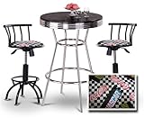 Chrome Bar Table & 2 Black Adjustable 24"-29" Nascar Coca Cola Fabric Seat  ....