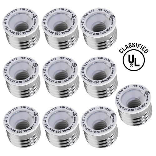 UL-listed 10pcs Pack E26/E27 to E12 Adapter - Medium Screw (E26/E27) to Candelabra Screw (E12) Socket Reducer Adapter Converter