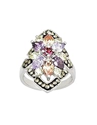 Sterling Silver Marcasite Bombe with Multi Cubic Zirconia Ring, Size 7