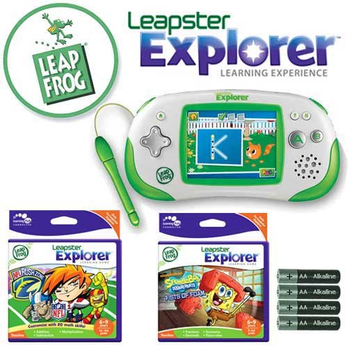 LeapFrog Leapster Explorer Game System With Nflrush Zone And Spongebob Fists 