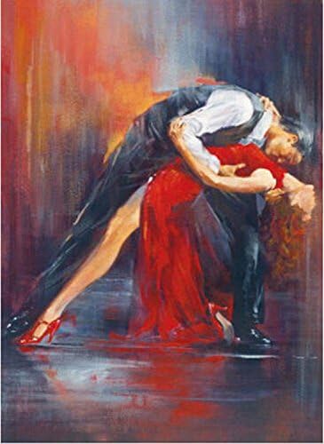 100% Hand Painted Oil Painting on Canvas Wall Art, Love Tango Dance Lady in Red Oil Painting