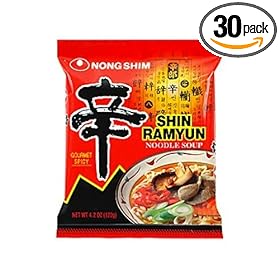 Nong Shim Shin Noodle Ramyun, Gourmet Spicy Picante, 4.2-OuncePackages (Pack of 30)