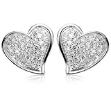 Sterling Silver Cubic Zirconia Pave Heart Earrings