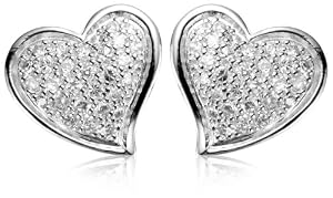 Sterling Silver Simulated Diamond Pave Heart Earrings