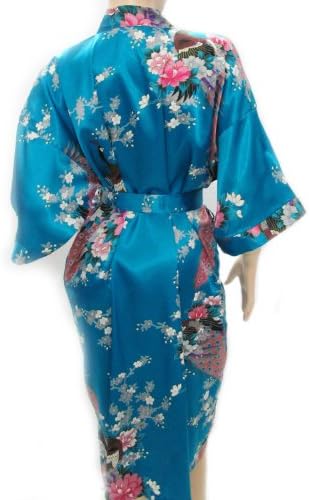 "Hava Thailand"JAPANESE TRADITION BATHROBE PEACOCK BATH ROBE FOR WOMEN'S SOFT SILK FABRIC ROBE