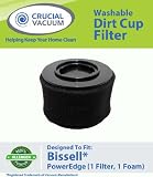 Bissell PowerEdge Washable Dust Cup Filter Fits Bissell PowerEdge Hard Floor Vacuum 81L2, 81L2T; Washable & Reusable; Replaces Bissell Part # 54A2; Designed & Engineered by Crucial Vacuum