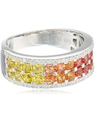 Sterling Silver Shades of Orange Sapphire and Diamond Ring, Size 7