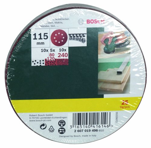 Bosch Zubeh&ouml;r 2607019496 25-teiliges Schleifblatt-Set f&uuml;r Exzenterschleifer &Oslash; 115 mm, K&ouml;rnung 80 - 240